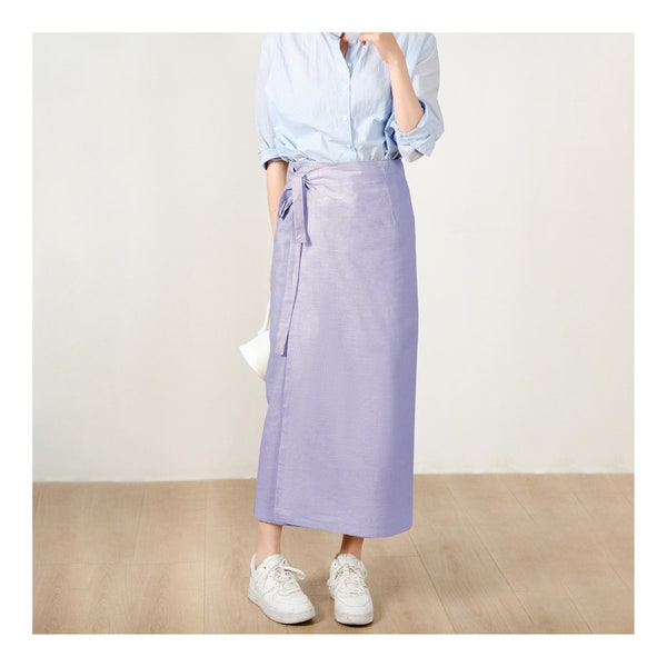 Custom Size Cotton linen wrap skirt, wrap around skirt,high waisted skirt,Custom Size, wrap midi skirt,Full length skirt, Purple