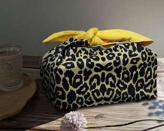 Custom Name Leopard print Reusable  lunch bag bento bag, zero waste , Eco Friendly  lunch box cloth School Gift for  women