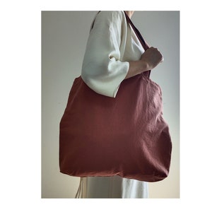 Custom logo Brown red  tote bag, cotton linen tote bag, market bag, linen bag, shopping shoulder bag， travel bag，beach bag