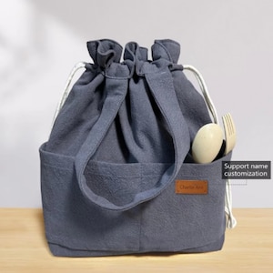 Name Benutzerdefinierte Thermo-Lunch-Tasche mit Kordelzugverschluss, Reisetasche, Organizer-Tasche für Frauen oder Männer, Dunkelgrau