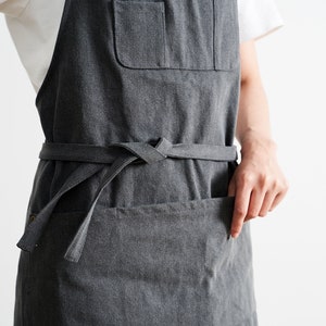 Custom logo No Distress Denim apron in Dark Gray cotton fabric, apron for adults, cotton fabric apron. adjustable neck strapgift for father image 5