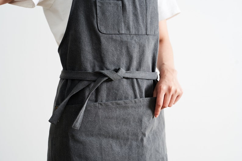 Custom logo No Distress Denim apron in Dark Gray cotton fabric, apron for adults, cotton fabric apron. adjustable neck strapgift for father image 5