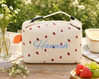 Custom Insulated Lunch Tote, Personalized Embroidered Corduroy Lunch Bag, Work Cooler Bag, Back to School Gift, Picnic Bag, Birthday Gifts