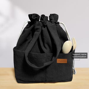 Name Benutzerdefinierte Thermo-Lunch-Tasche mit Kordelzugverschluss, Reisetasche, Organizer-Tasche für Frauen oder Männer Schwarz