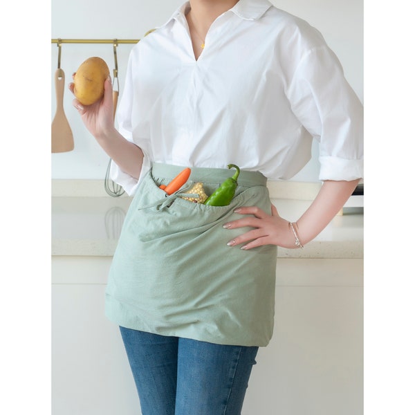Harvest Apron Gathering Apron, Egg Apron，Cotton Foraging Apron Garden Apron with pockets  Vegetable, Fruit,Christmas gift light green