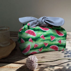 Custom Name Watermelon insulated  lunch bag bento bag, zero waste , Eco Friendly  lunch box cloth School Gift for  women