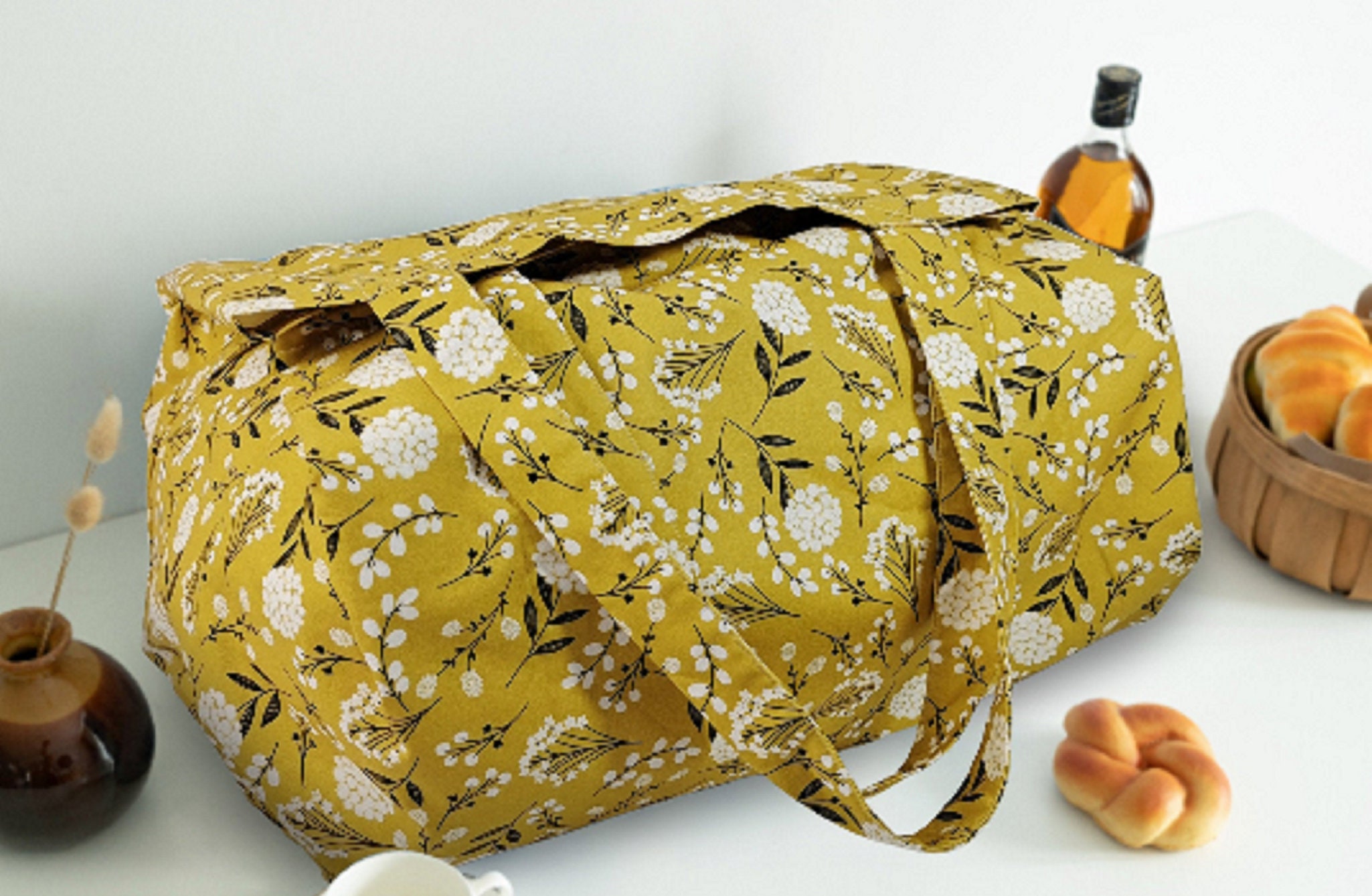 Bolsa dente de leão amarelo/100% algodão/bolsa de compras grande/bolsa de viagem/bolsa de fim de semana/bolsa grande/bolsa grande/bolsa plus