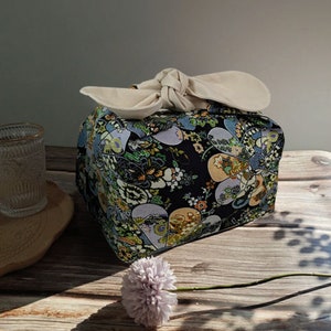 Benutzerdefinierte Name Lunchbag Bento Tasche, Zero Waste Baumwolle Lunchbag, isolierte Lunchbox Stoffgeschenk für ihr dunkelblaues Weihnachtsgeschenk