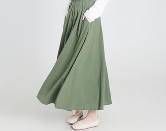 Custom size cotton skirt loose skirts A-line elastic waist skirt travel skirt beach skirt Pea green christmas gift
