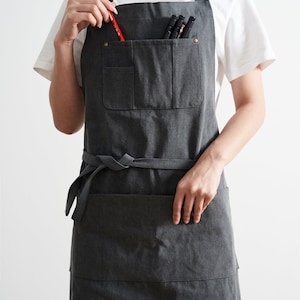 Custom logo No Distress Denim apron in Dark Gray cotton fabric, apron for adults, cotton fabric apron. adjustable neck strapgift for father image 2