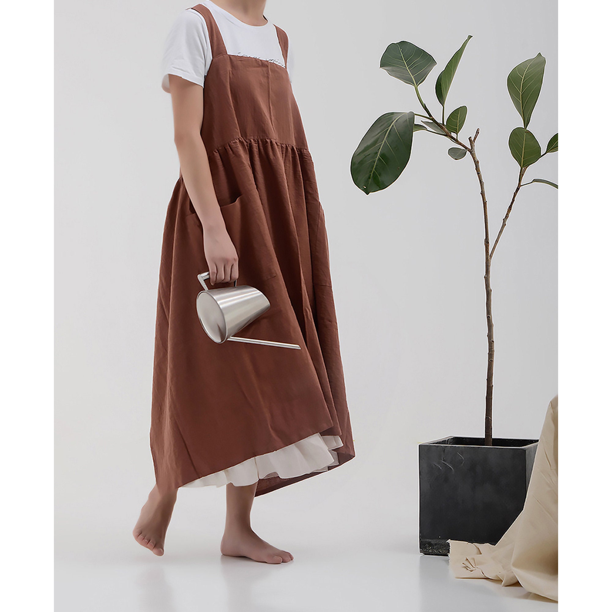 Natural washed cotton slub smock with pockets adjustable Etsy