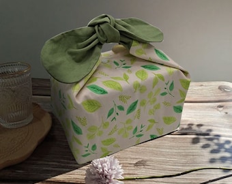 lunch bag Zero waste  multi use handmade cotton bento bag cute style insulated lunch box cloth Spring green leaves  Christmas gift