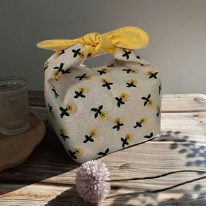 Sac à bento brodé avec nom personnalisé Daisy, sac à lunch en coton zéro déchet, boîte à lunch isolée, cadeau de Noël