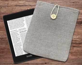 Hemp Gray Kindle Sleeve, Padded Book Sleeve, Book Pouch，Kindle Paperwhite Case, Kindle Oasis Cover, IPad Sleeve, Cute Book Sleeve