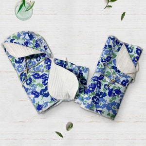 Lenços umedecidos multiuso, toalha de papel sem papel, tecido estampado com gaze tripla, conjunto de 12 - presente de Natal com flores azuis