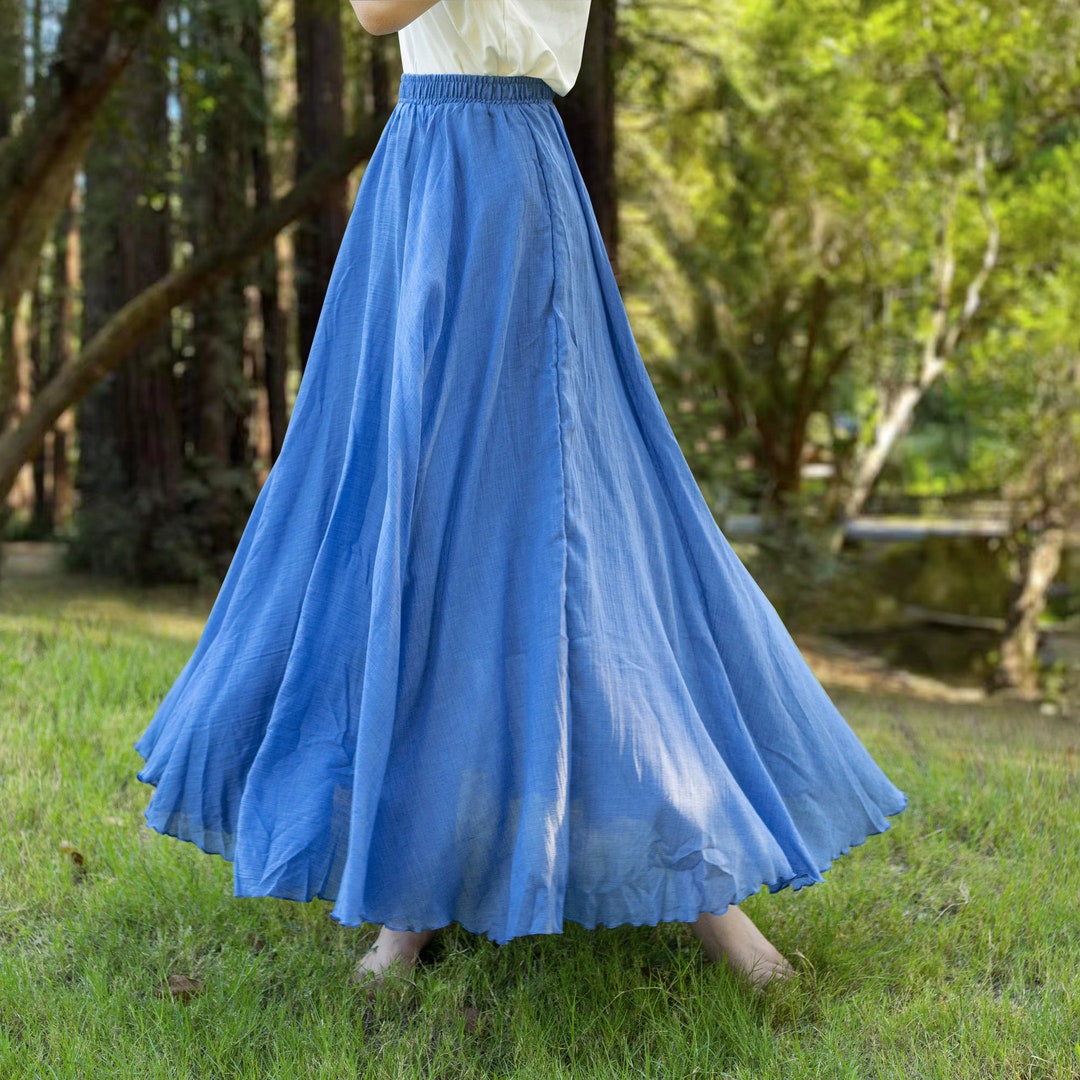 Cotton linen skirt soft and flowing linen skirt travel skirt beach skirt gift for her denim blue Pockets and waist can be customized