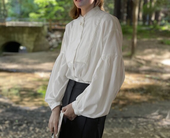 White Lantern Sleeve Blouse Cotton 