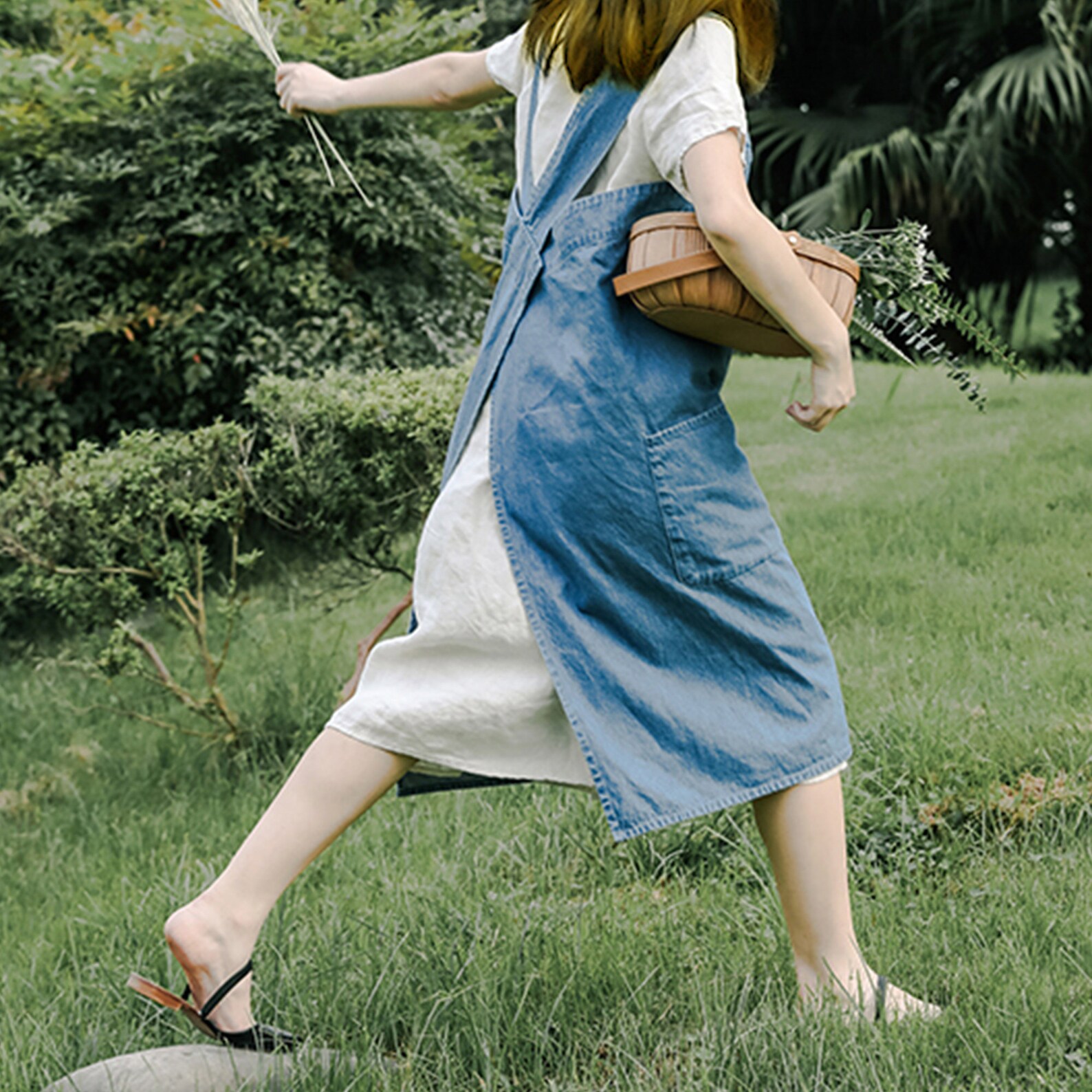 Blue Denim Cross Back Apron Dress No Ties Cotton Fabric Etsy