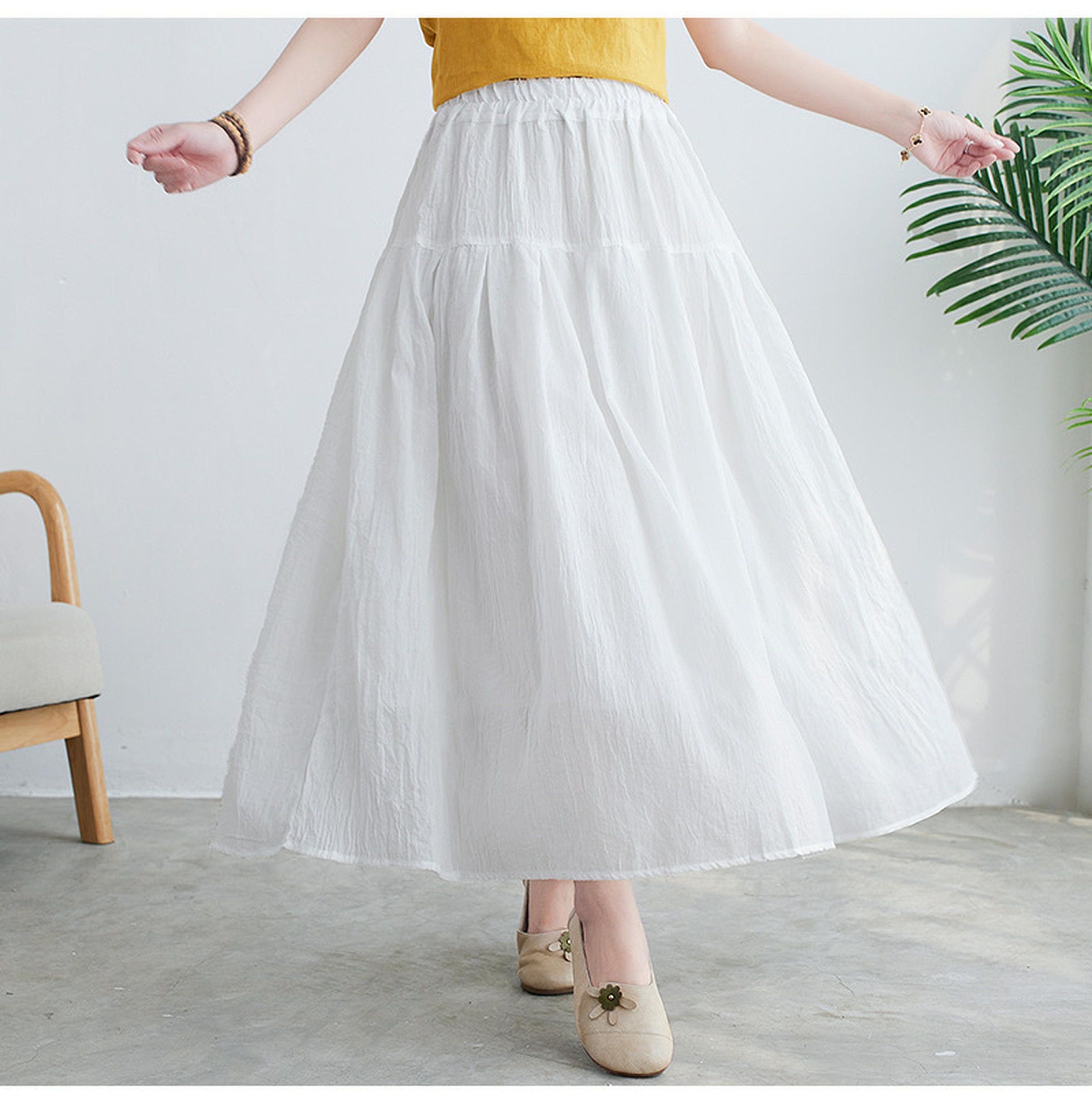 White Summer Cotton Linen SkirtsA-line skirtpleated flared | Etsy