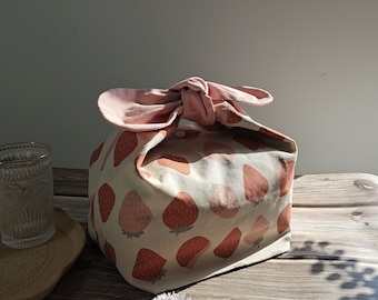 Nom personnalisé Fraise Sac à lunch réutilisable sac bento, zéro déchet, Eco Friendly boîte à lunch tissu Cadeau scolaire pour enfants femmes cadeau de Noël