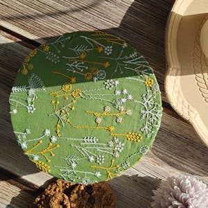 Reusable Bowl Covers Bread Proofing Cover Bread Baking Supplies, Washable Zero Waste Swap, Christmas Gift housewarming Embroidery style Green dandelion