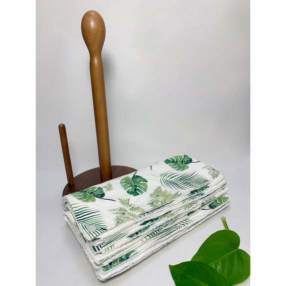 Eco Friendly Kitchen Dish Cloths in Green Herbs Pattern