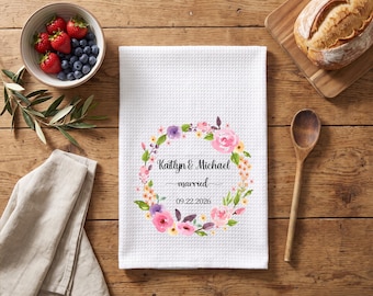 Personalized Wedding Tea Towel Set, Custom Engaged Dishcloth, Hanging Kitchen Dish Towel for Couple, Mr & Mrs Gift,  Bridal Shower Gifts