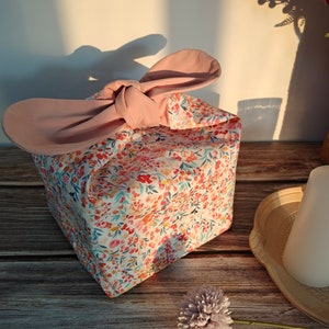Sac à bento isotherme avec nom personnalisé, zéro déchet, cadeau d'école en tissu pour boîte à lunch écologique pour femme - Fleurs roses