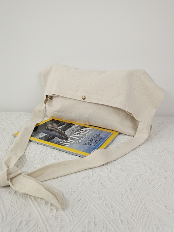 ショルダーバッグ・ポシェット Linen shoulder bag with logo print Custom Logo Crossbody Bag, Beige Cotton Linen School Bag