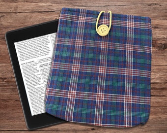 Cotton Plaid Kindle Sleeve, Padded Book Sleeve, Book Pouch Kindle Paperwhite Case, Kindle Oasis Cover, Cute Book Sleeve