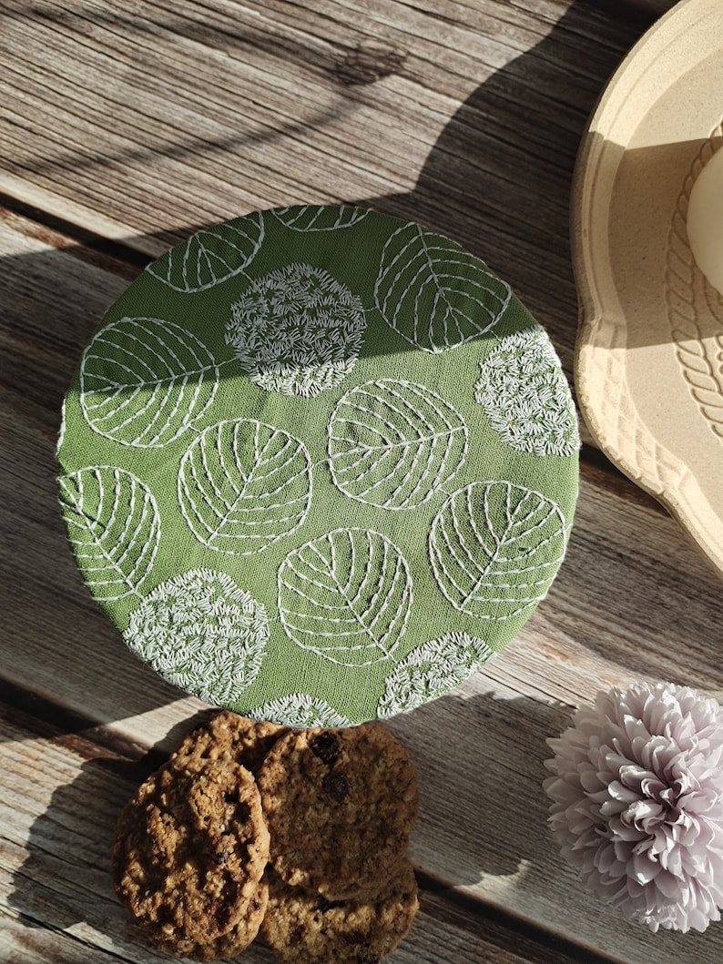 Reusable Bowl Covers Bread Proofing Cover Bread Baking Supplies, Washable Zero Waste Swap, Christmas Gift housewarming Embroidery style Embroidery leaves