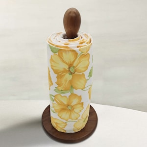 Toalhas de cozinha sem papel, desperdício zero, rolo de toalhas de papel reutilizáveis com botões de pressão, toalhas de prato, roupas de cozinha ecológicas, flores amarelas