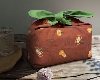 Custom Name Pumpkin insulated   lunch bag bento bag, zero waste , Eco Friendly  lunch box cloth School Gift for  women