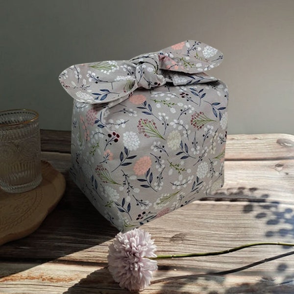 Custom Name lunch bag bento bag, zero waste cotton lunch bag, japanese style reusable lunch box cloth — Grey dandelion Christmas gift