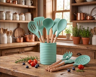 Personalized 7-Piece Silicone Kitchen Utensil Set, Housewarming Gift, Bridal Shower Favor, Wedding Favor