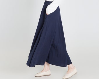 Custom size cotton skirt loose skirts A-line elastic waist skirt travel skirt beach skirt navy blue christmas gift