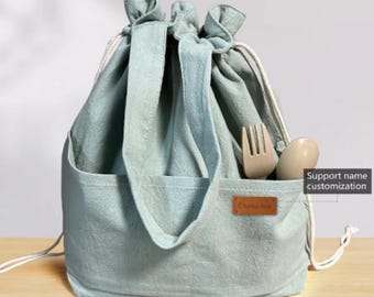 Bolsa de almuerzo térmica personalizada con nombre y cierre de cordón, bolsa de viaje, bolsa organizadora para mujeres o hombres, verde claro