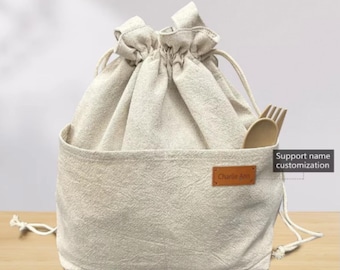 Nom Sac à lunch isotherme personnalisé avec cordon de serrage, sac de voyage, sac de rangement pour femme ou homme Beige