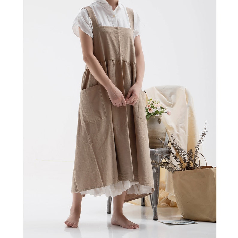 Natural washed cotton slub smock with pockets adjustable Etsy