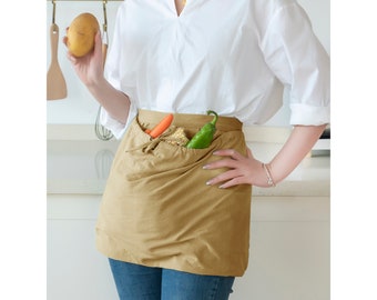 Harvest Apron Gathering Apron, Egg Apron，Cotton Foraging Apron Garden Apron with pockets  Vegetable, Fruit,Christmas gift caramel