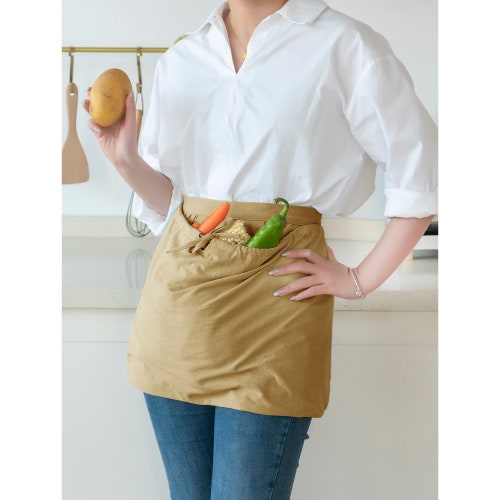 Harvest Apron Gathering Apron, Egg Apron，Cotton Foraging Apron Garden Apron with pockets  Vegetable, Fruit,Christmas gift caramel