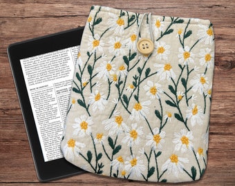 Embroidered dandelion Kindle Sleeve, Padded Book Sleeve, Book Pouch Kindle Paperwhite Case, Kindle Oasis Cover, Cute Book Sleeve