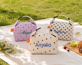 Personalized Embroidered Corduroy Lunch Bag, Custom Insulated Lunch Tote, Work Cooler Bag, Back to School Gift, Picnic Bag, Birthday Gifts