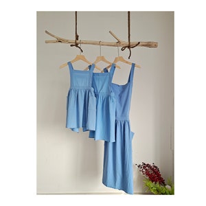 Matching Family Apron Cotton Linen Handmade Apron,  Adult size Apron, Kids size Apron, Housewarming gift, Mother&#39;s day Blue
