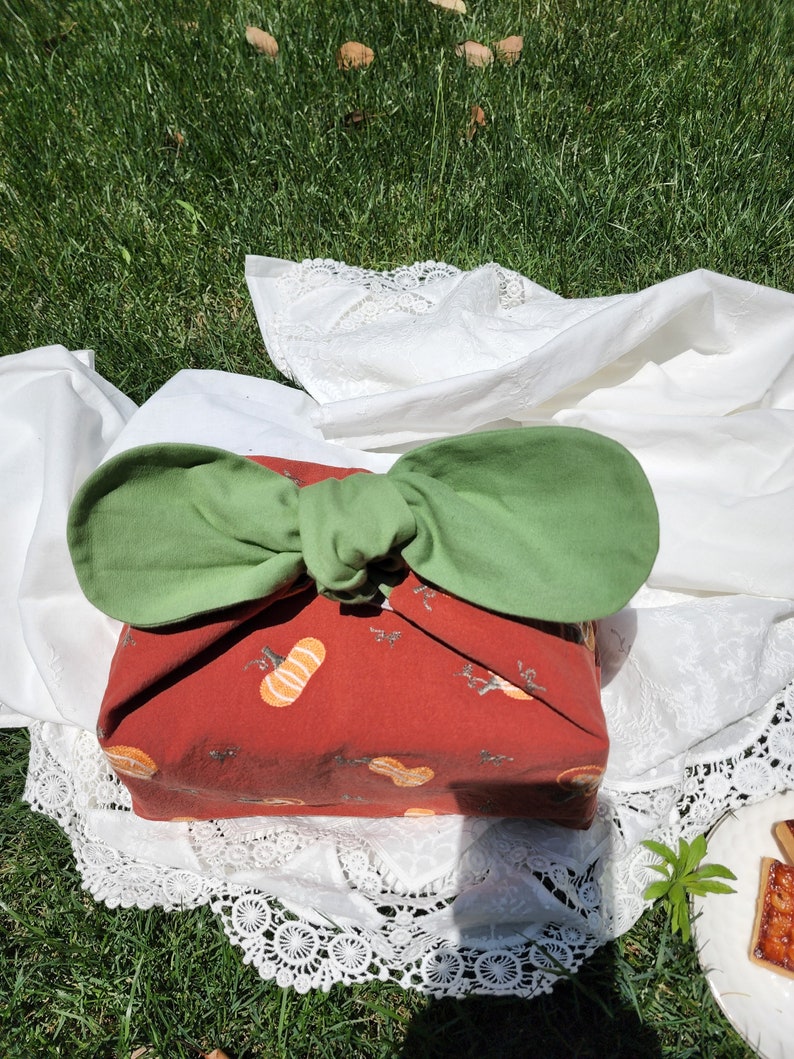 Custom Name Pumpkin Reusable lunch bag bento bag, zero waste , Eco Friendly lunch box cloth School Gift for women image 3