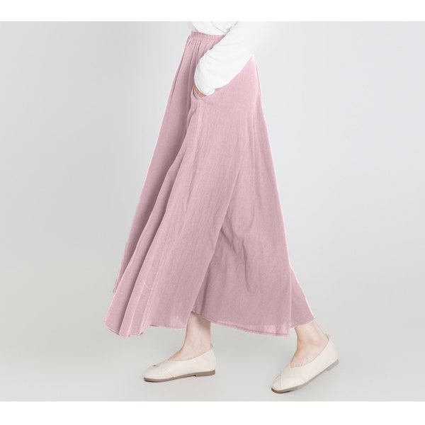 Custom size cotton skirt loose skirts A-line elastic waist skirt travel skirt beach skirt Pink christmas gift