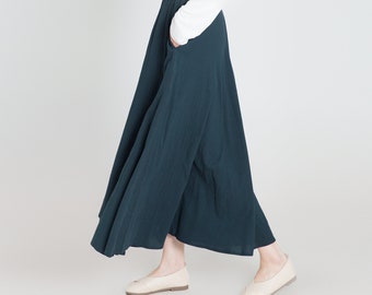 Custom size cotton skirt loose skirts A-line elastic waist skirt travel skirt beach skirt dark green christmas gift