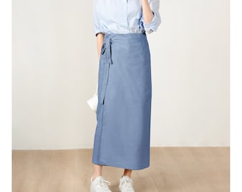 Custom Size Cotton linen wrap skirt, wrap around skirt,high waisted skirt,Custom Size, wrap midi skirt,Full length skirt, Blue