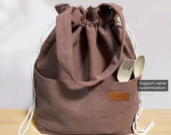 Name Custom Insulated Lunch Bag with drawstring closure, Travel Bag, Organizer Bag for Women or Men Brick Red