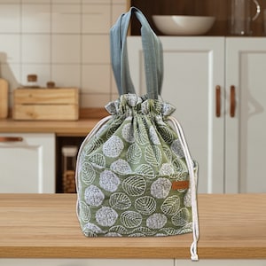 Benutzerdefinierte Name Lunchbox mit Kordelzugverschluss, Reisetasche, Organizer Tasche Gestickte Blätter Handtasche Geburtstagsgeschenk für Lehrer